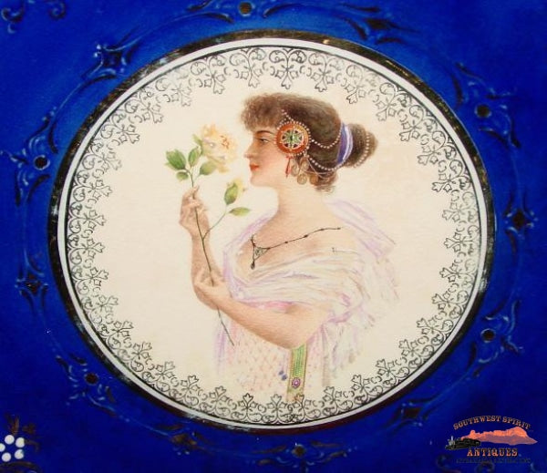 Circa 1900 Flow Blue Lovely Ladies Portrait Plate Glassware-China-Silver