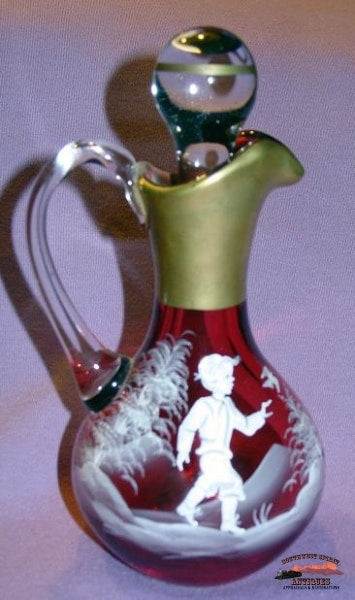 Cranberry Mary Gregory European Cruet Glassware-China-Silver