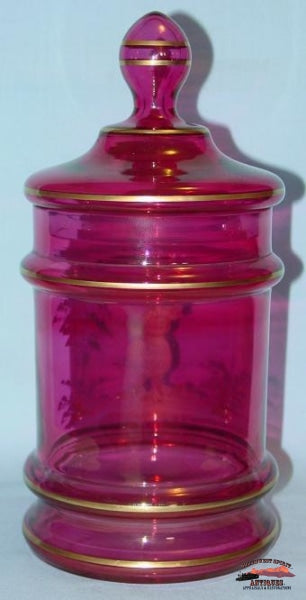 Cranberry Mary Gregory Humidor W/ Lid Glassware-China-Silver