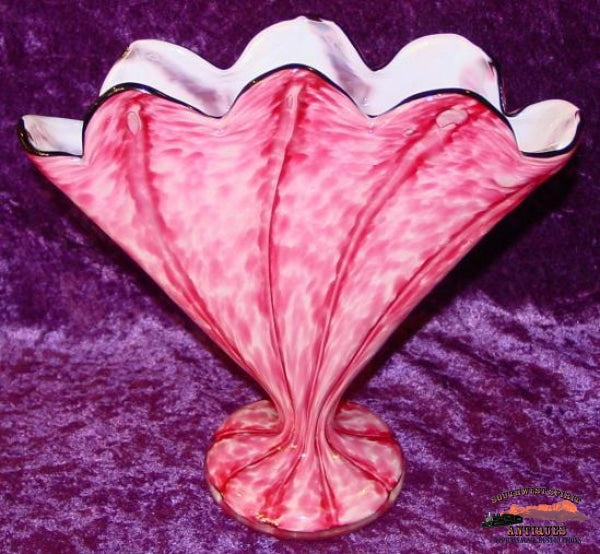 Czechoslovakia Cased Cranberry Fan-Shaped Vase Glassware-China-Silver