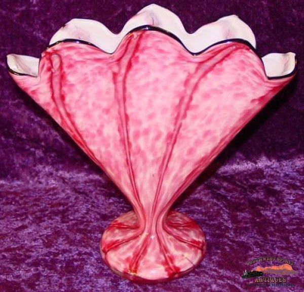 Czechoslovakia Cased Cranberry Fan-Shaped Vase Glassware-China-Silver