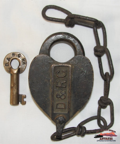 D&Rgrr - Denver & Rio Grande Railroad Brass Heart Shaped Switch Lock Key Railroadiana
