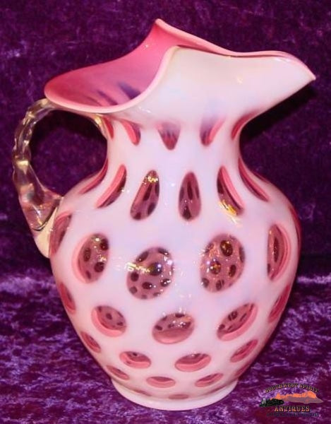 Early Fenton Vict. Cranberry Cased Coin Dot Pitcher Glassware-China-Silver