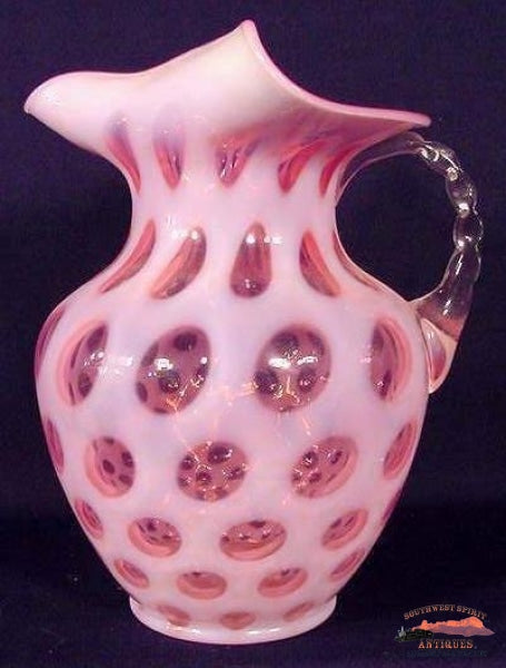 Early Fenton Vict. Cranberry Cased Coin Dot Pitcher Glassware-China-Silver