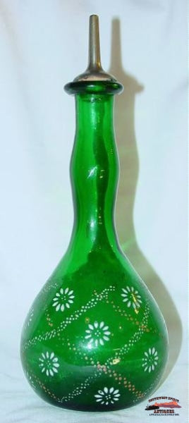 Early Handblown Green Enameled Barber Bottle Glassware-China-Silver