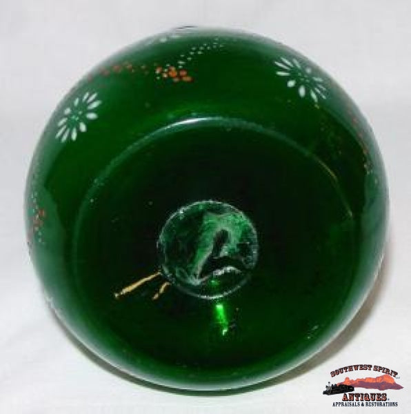 Early Handblown Green Enameled Barber Bottle Glassware-China-Silver