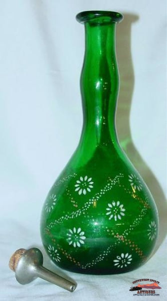 Early Handblown Green Enameled Barber Bottle Glassware-China-Silver