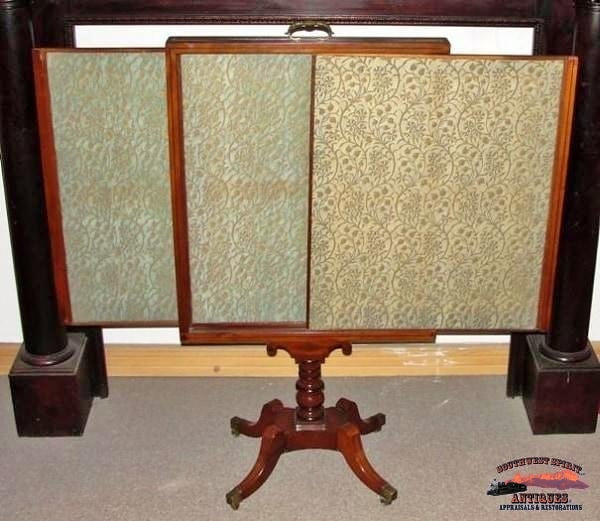 English Regency Period Fire Screen W/fortuny Fabric Furniture