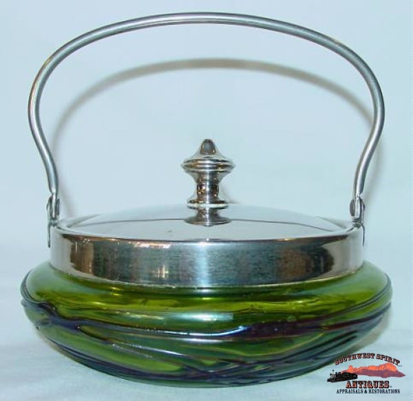 Irridescent Bohemian Sweetmeat Dish W/handle & Lid Glassware-China-Silver