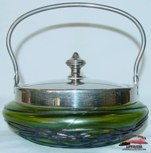 Irridescent Bohemian Sweetmeat Dish W/handle & Lid Glassware-China-Silver