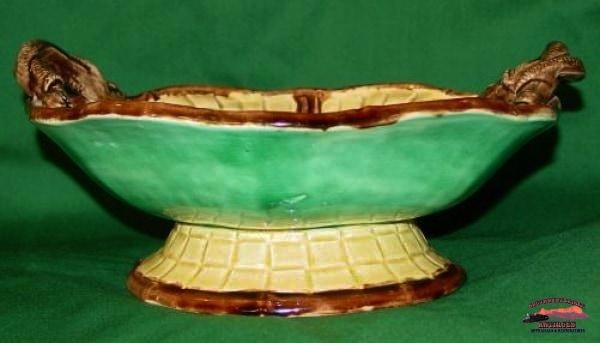 Majolica Footed Compote With Snake Handles Glassware-China-Silver