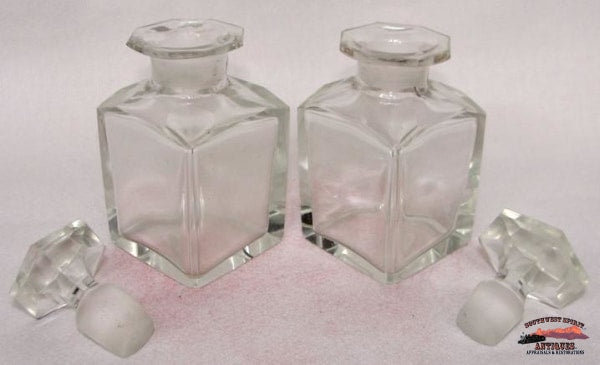 Mid 1800S English 2 Bottle Cologne-Scent Set In Chest Glassware-China-Silver