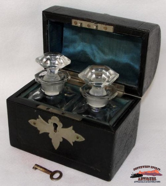 Mid 1800S English 2 Bottle Cologne-Scent Set In Chest Glassware-China-Silver