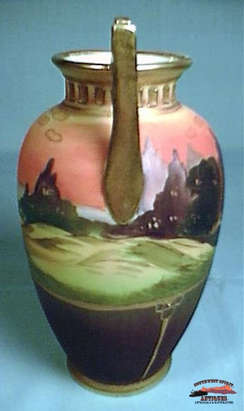Nippon Matte Vase With Gold Beading Glassware-China-Silver