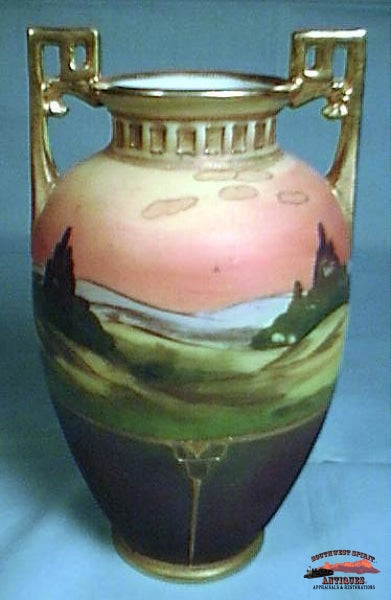 Nippon Matte Vase With Gold Beading Glassware-China-Silver