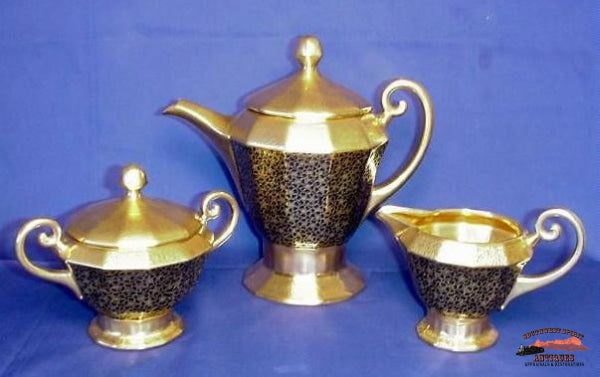 Pickard 3 Pcs. Tea Service Set Glassware-China-Silver