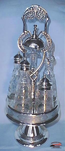 Rogers & Bro. 5 Bottle Castor Set W/servants Bell Glassware-China-Silver