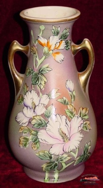 Royal Nippon Nishika Handpainted Handled Vase Glassware-China-Silver