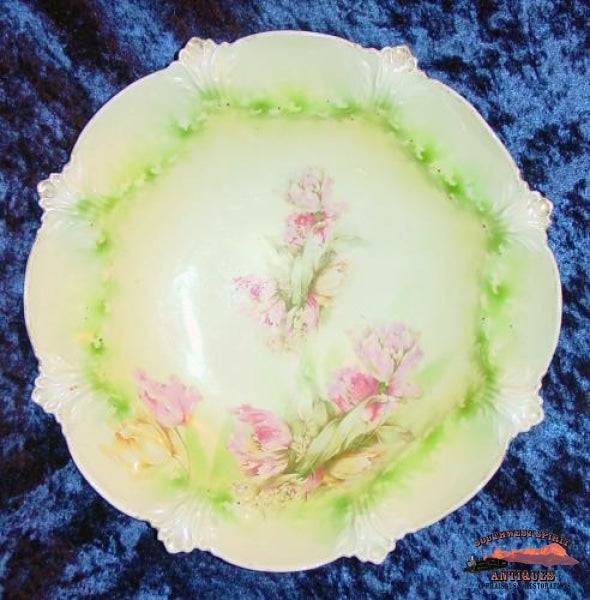 Rs Prussia Iris Mold Floral Bowl W/ Red Mark Glassware-China-Silver