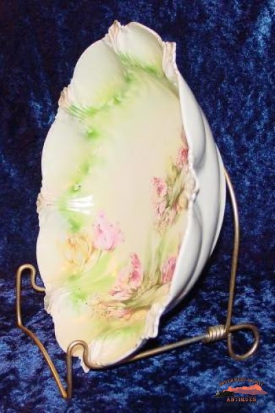 Rs Prussia Iris Mold Floral Bowl W/ Red Mark Glassware-China-Silver