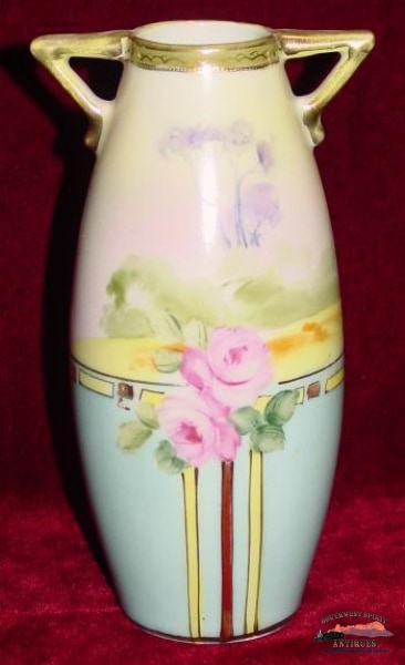 Set Of 2 Nippon Matching Vases Glassware-China-Silver