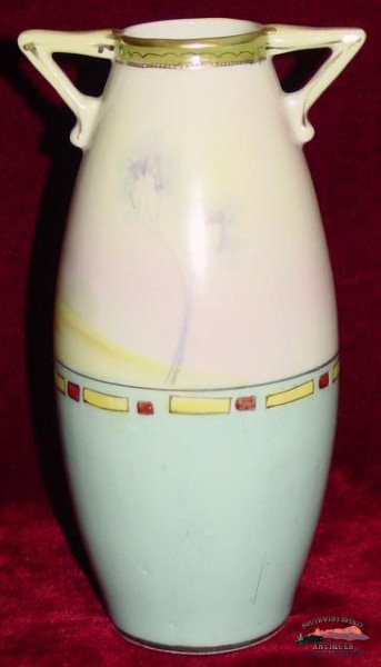 Set Of 2 Nippon Matching Vases Glassware-China-Silver