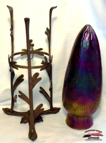 Signed Loetz Austria Art Nouveau Iridescent Vase Glassware-China-Silver
