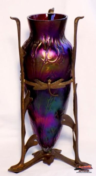 Signed Loetz Austria Art Nouveau Iridescent Vase Glassware-China-Silver