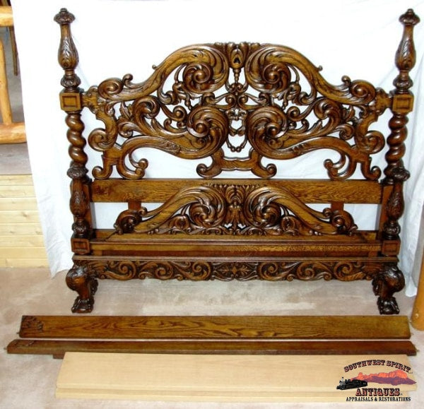 Superb 1890S Pierce Carved Claw Foot 4 Post Bed Furniture
