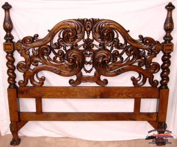 Superb 1890S Pierce Carved Claw Foot 4 Post Bed Furniture