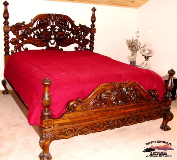 Superb 1890S Pierce Carved Claw Foot 4 Post Bed Furniture