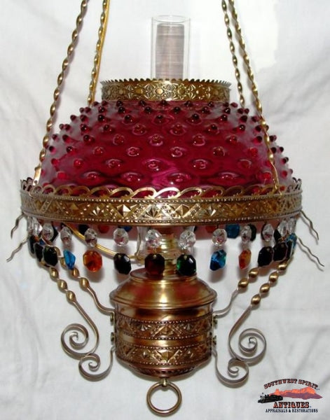 Victorian Cranberry Hobnail Hanging Parlor Lamp General Store & Lighting