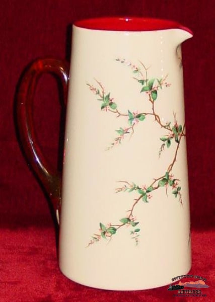 Vict. Cranberry Cased Pitcher And 2 Tumblers Glassware-China-Silver