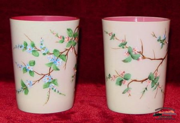 Vict. Cranberry Cased Pitcher And 2 Tumblers Glassware-China-Silver