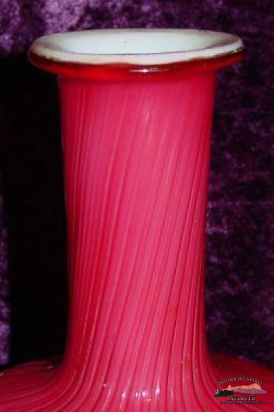 Vict. Cranberry Cased & Ribbed Water Carafe-Stick Vase Glassware-China-Silver