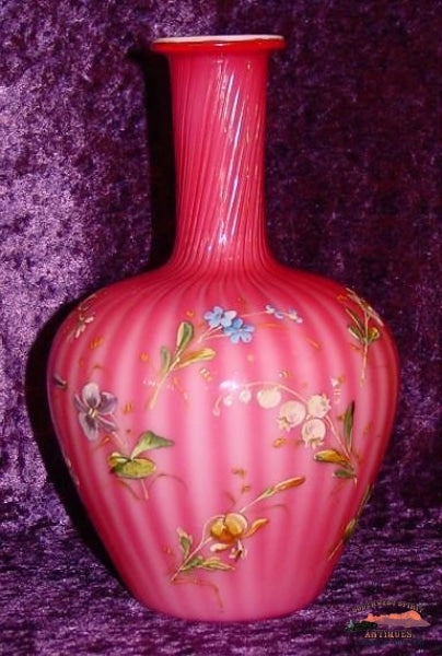 Vict. Cranberry Cased & Ribbed Water Carafe-Stick Vase Glassware-China-Silver