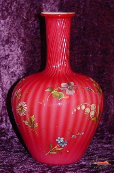 Vict. Cranberry Cased & Ribbed Water Carafe-Stick Vase Glassware-China-Silver