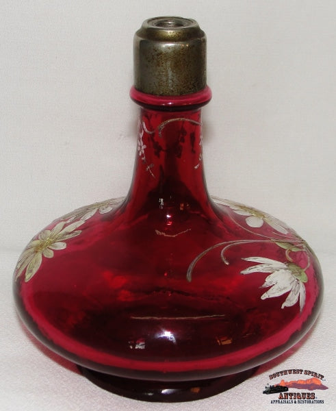 Victorian Cranberry Daisy Enameled Perfume Atomizer Glassware-China-Silver