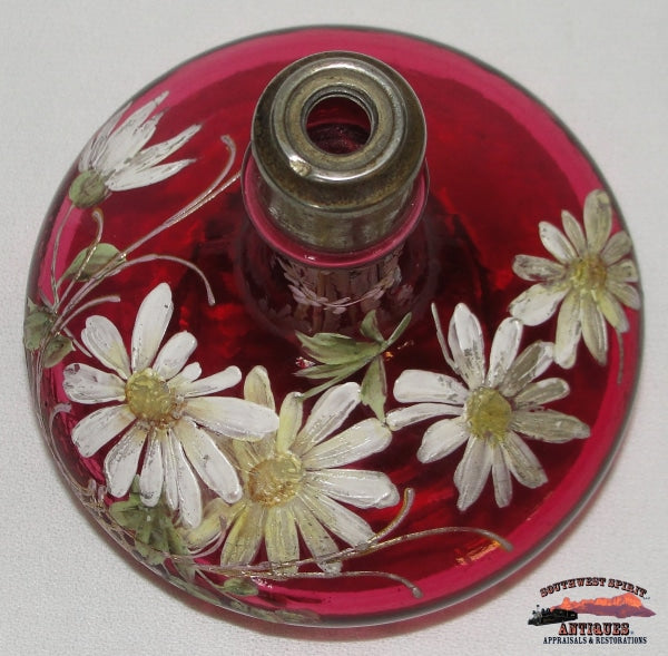 Victorian Cranberry Daisy Enameled Perfume Atomizer Glassware-China-Silver