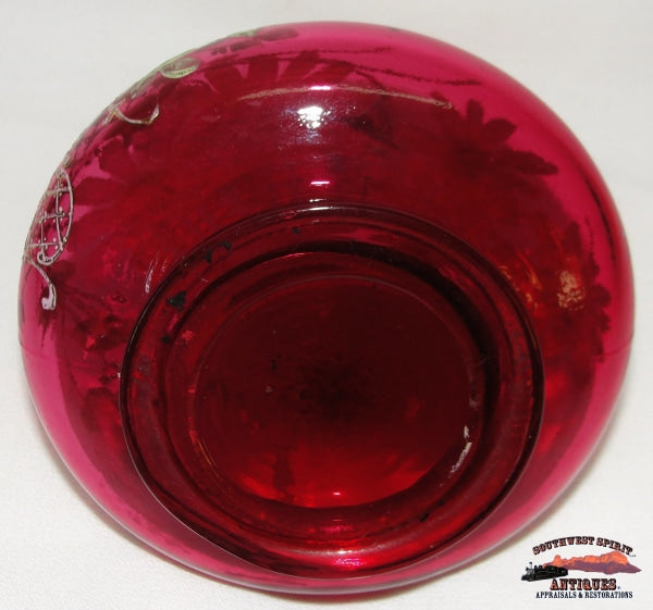 Victorian Cranberry Daisy Enameled Perfume Atomizer Glassware-China-Silver