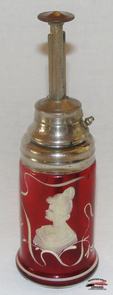 Victorian Cranberry Enameled Perfume Atomizer Glassware-China-Silver