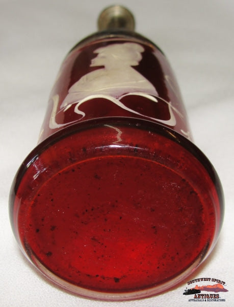Victorian Cranberry Enameled Perfume Atomizer Glassware-China-Silver
