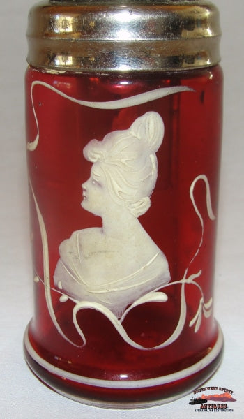 Victorian Cranberry Enameled Perfume Atomizer Glassware-China-Silver