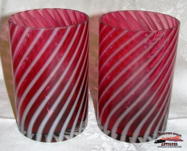 Vict. Cranberry Opalescentswirl Double Pickle Castor Glassware-China-Silver