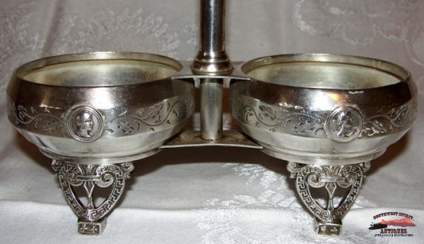 Vict. Cranberry Opalescentswirl Double Pickle Castor Glassware-China-Silver