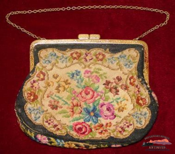Victorian Floral Pattern Petit Point Purse Collectibles-Toys-Games