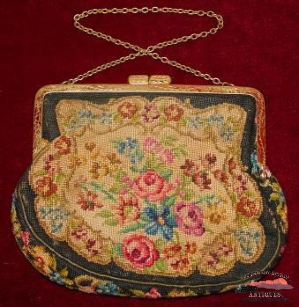 Victorian Floral Pattern Petit Point Purse Collectibles-Toys-Games