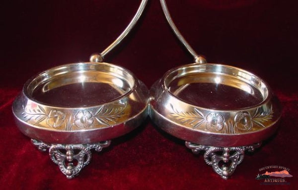 Victorian Meriden Double Cranberry Pickle Castor Glassware-China-Silver